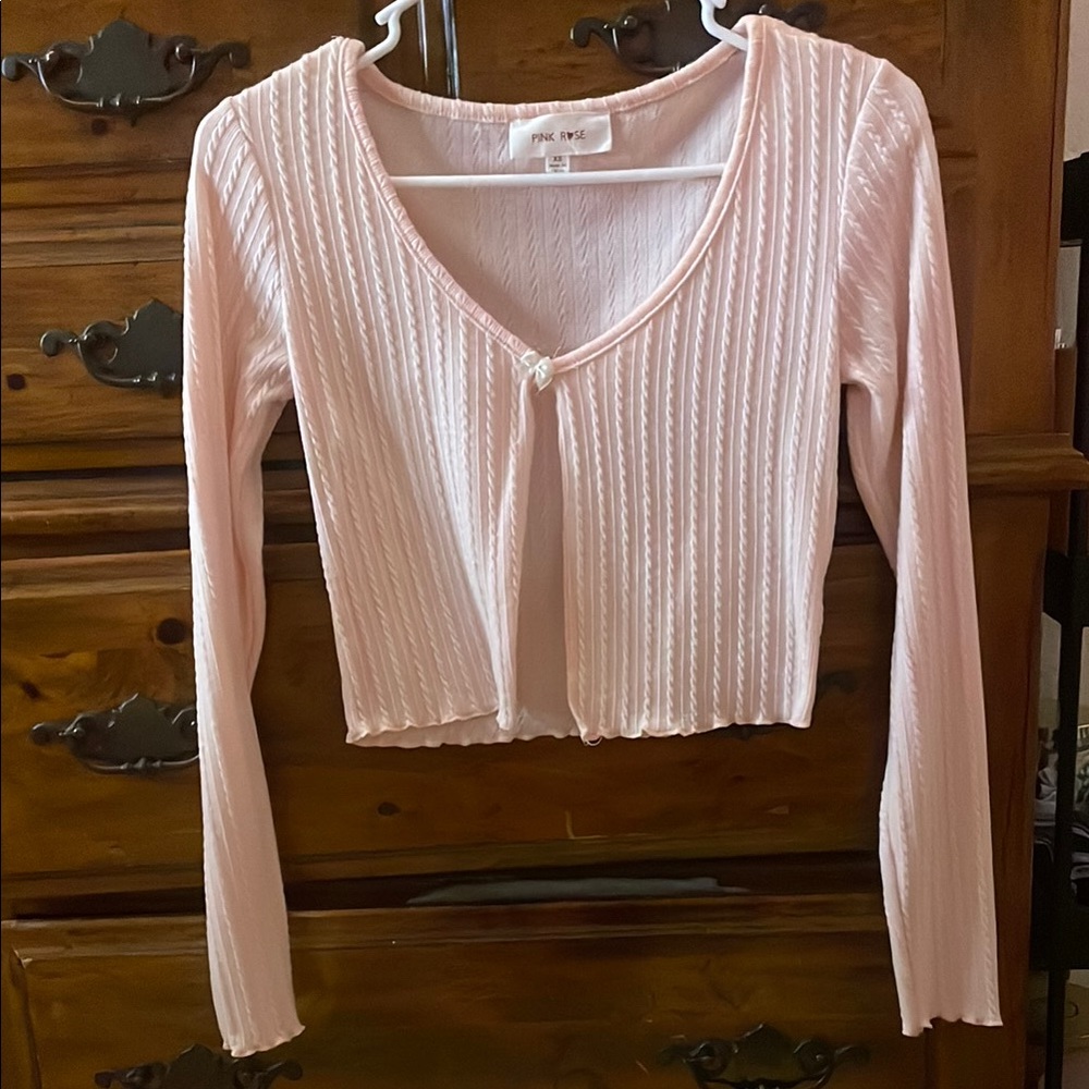 Pink Lily Women's Pink Ribbed Cardigan Top